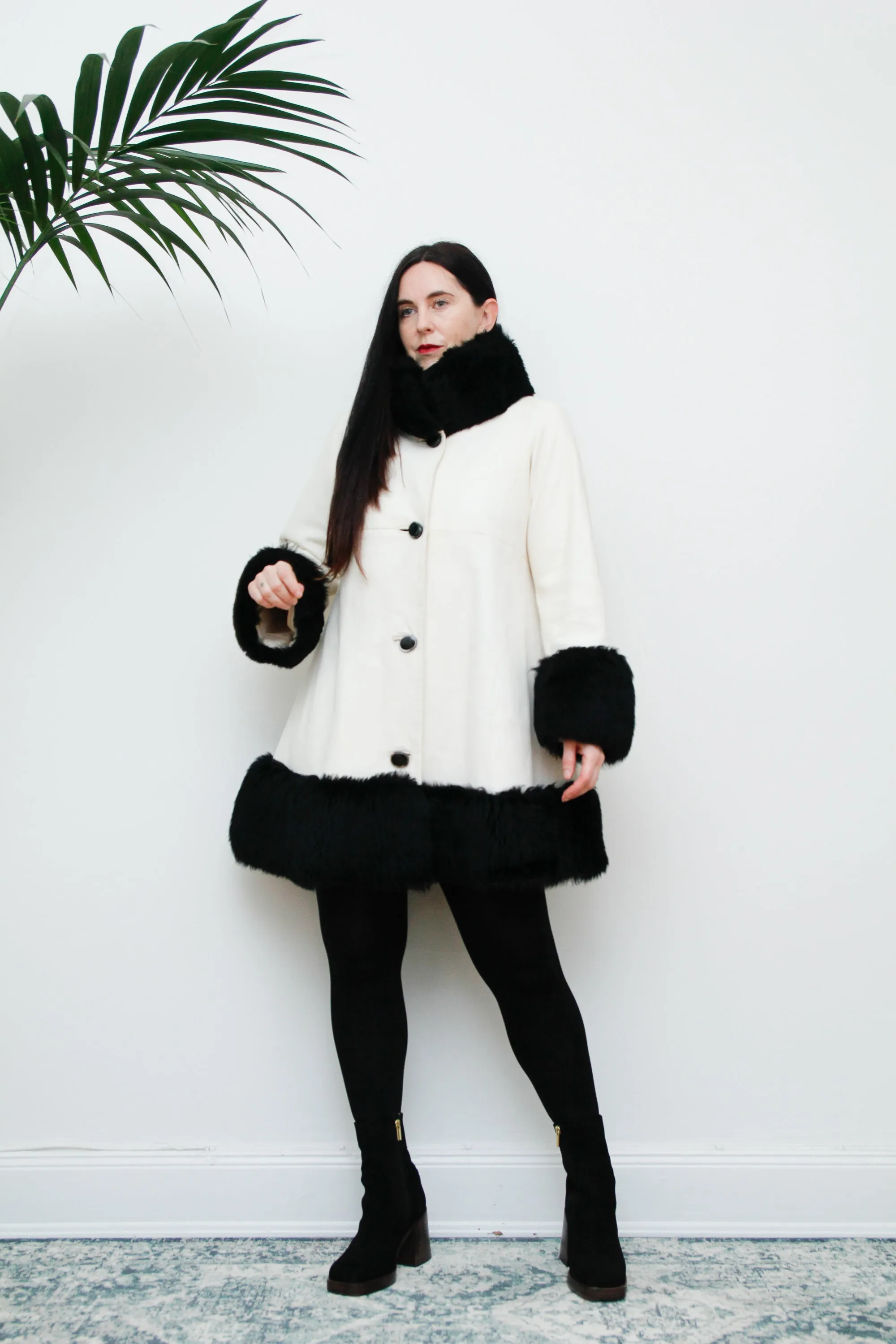 1960's White Mod Swing Penny Lane Leather Sheepskin Coat