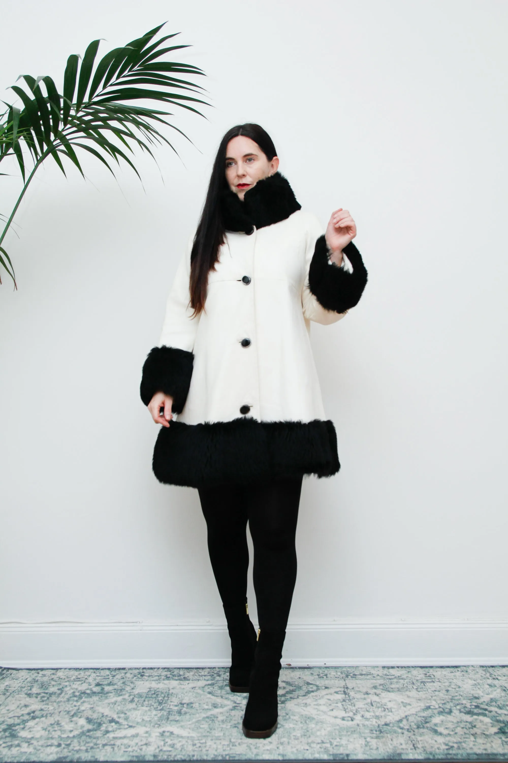 1960's White Mod Swing Penny Lane Leather Sheepskin Coat