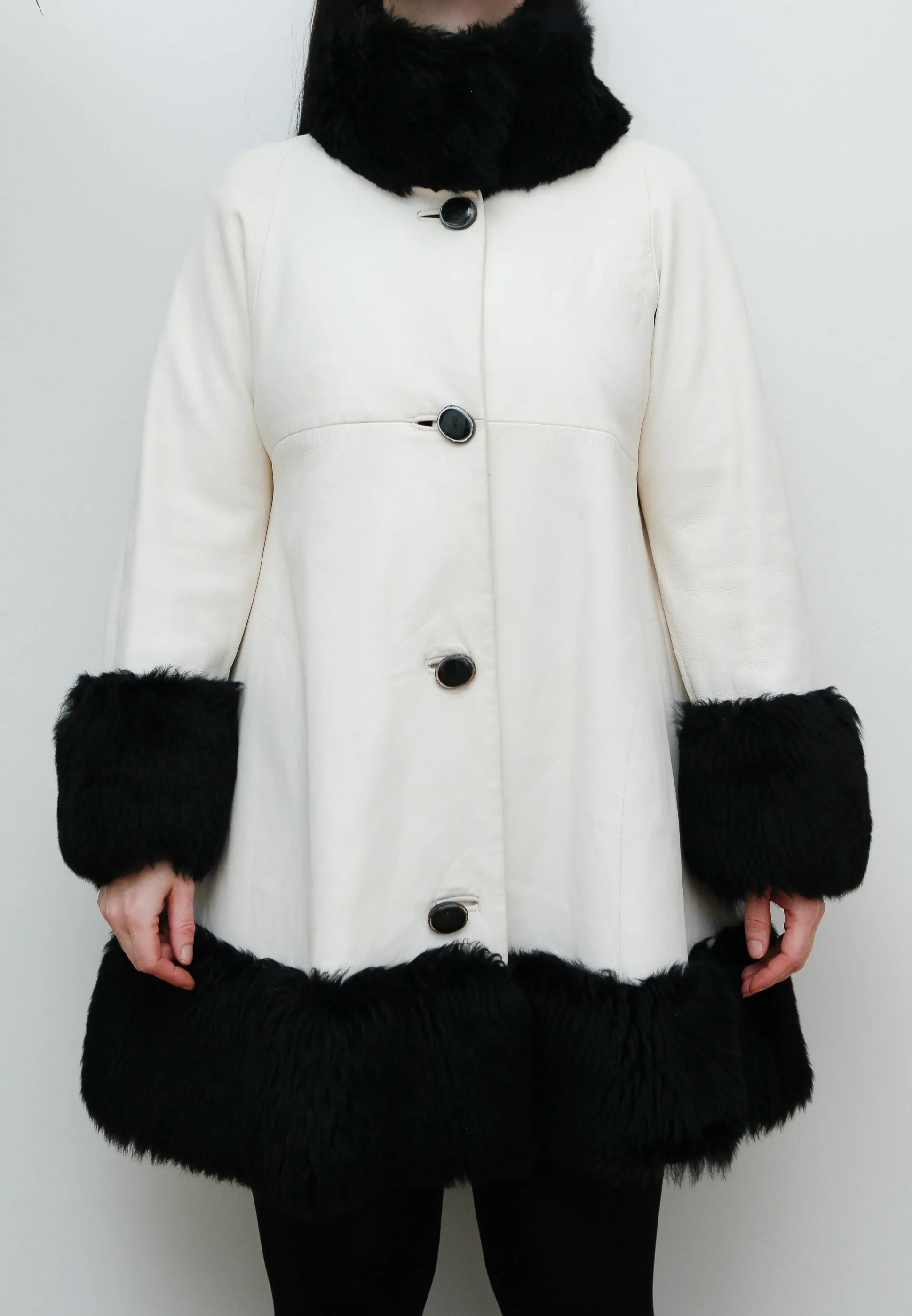 1960's White Mod Swing Penny Lane Leather Sheepskin Coat