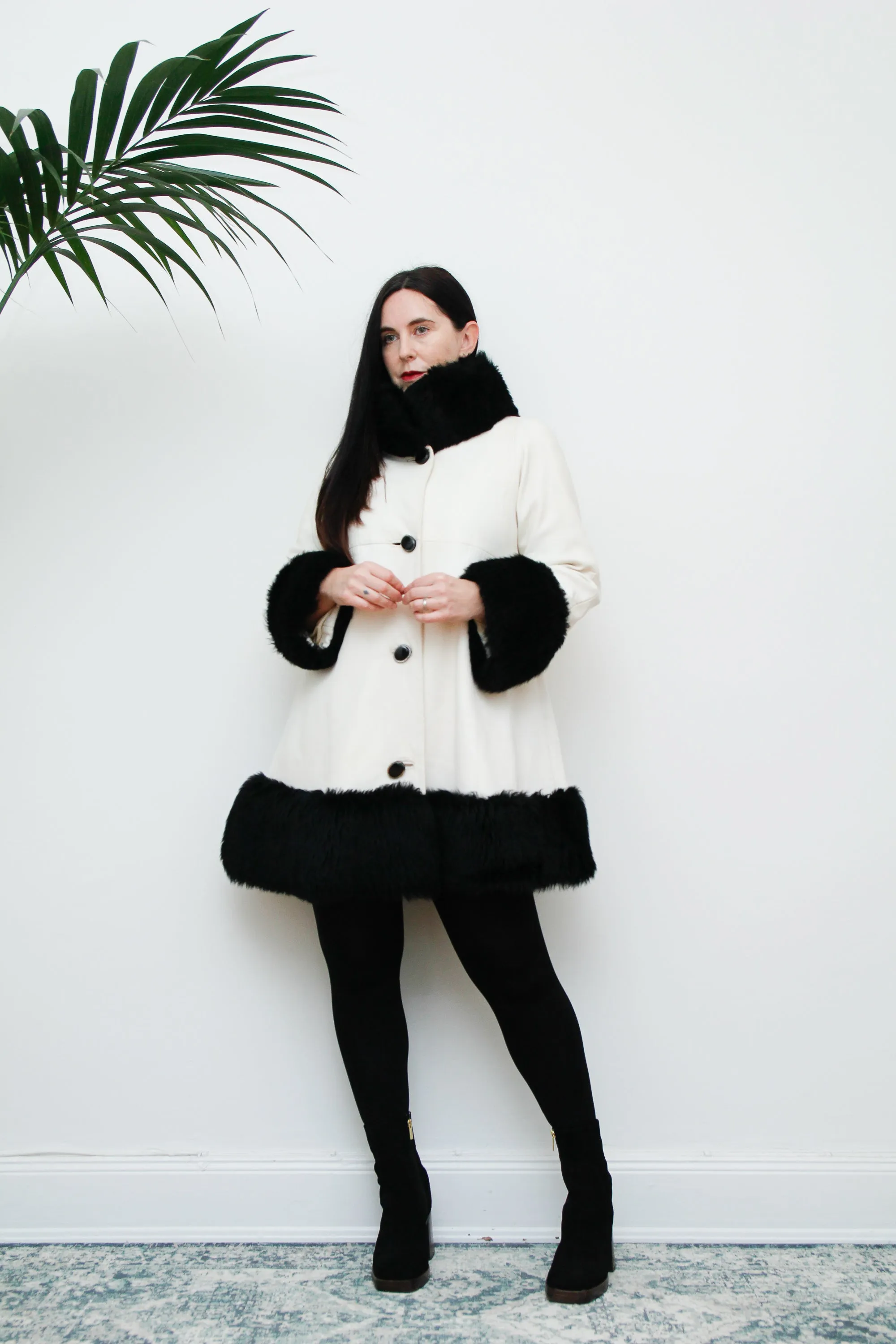 1960's White Mod Swing Penny Lane Leather Sheepskin Coat