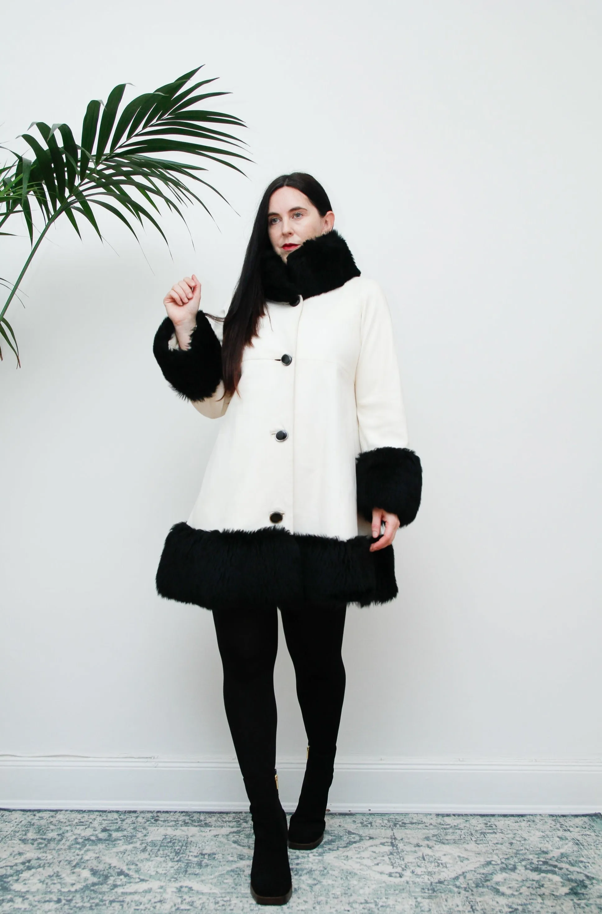 1960's White Mod Swing Penny Lane Leather Sheepskin Coat