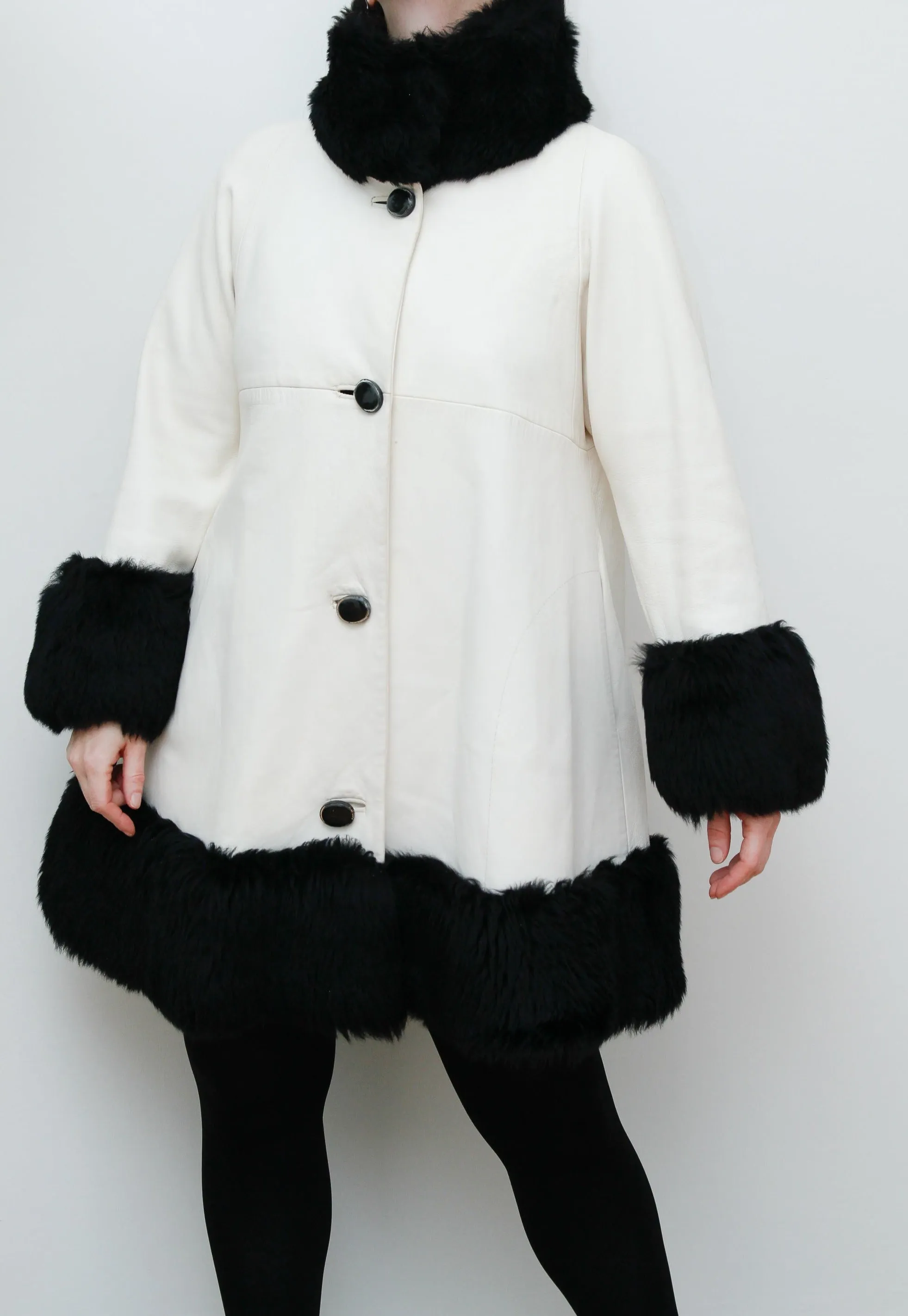 1960's White Mod Swing Penny Lane Leather Sheepskin Coat