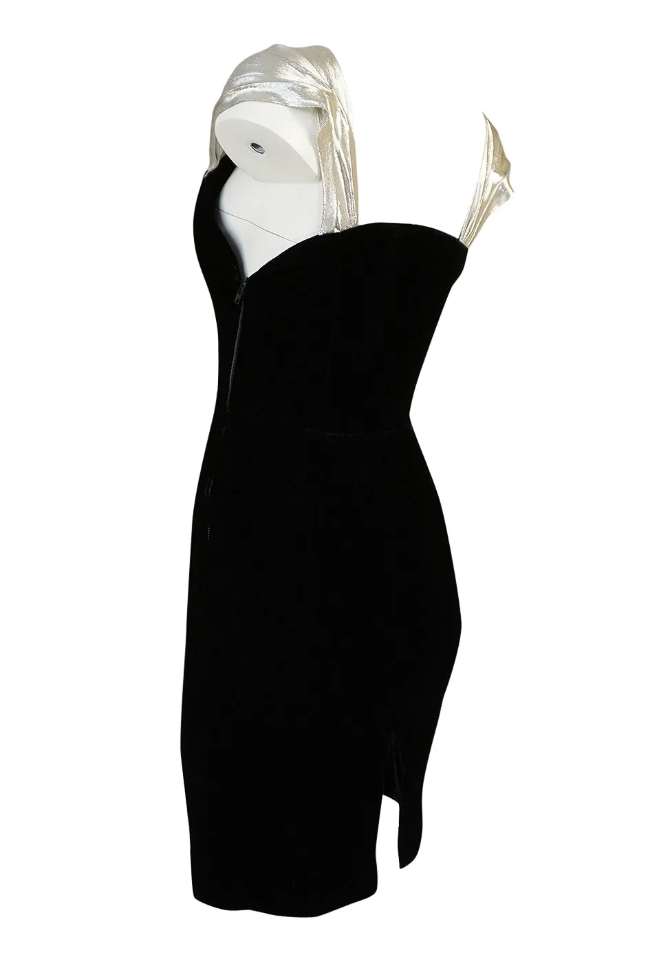 1990s Thierry Mugler Futuristic Silver & Black Velvet Dress