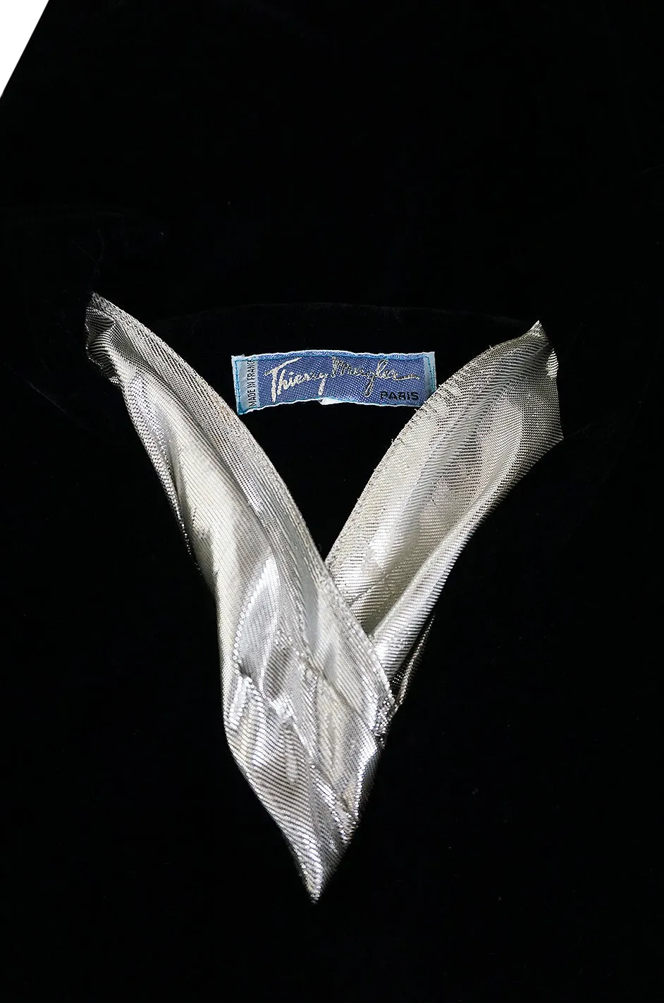 1990s Thierry Mugler Futuristic Silver & Black Velvet Dress