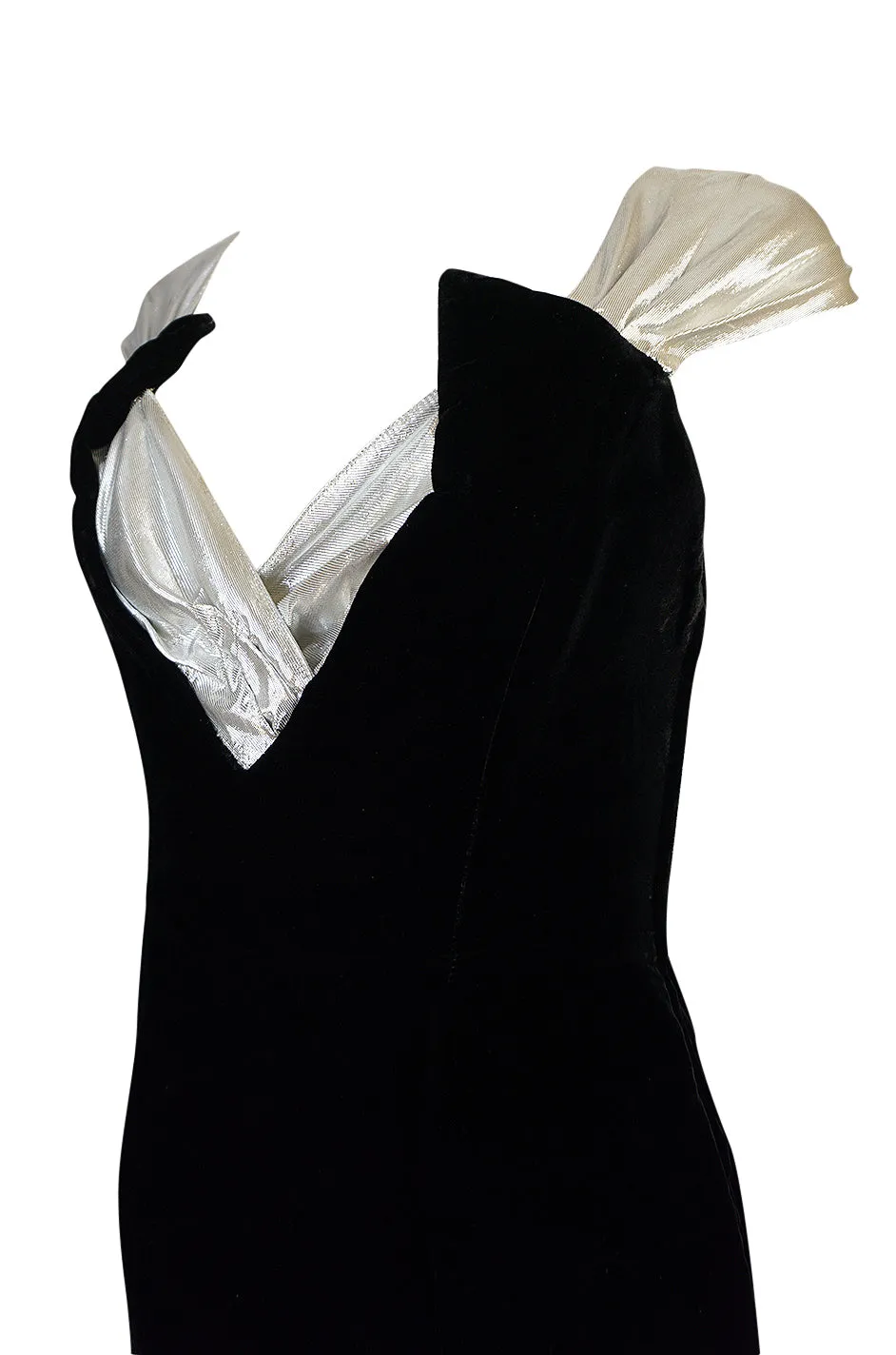 1990s Thierry Mugler Futuristic Silver & Black Velvet Dress