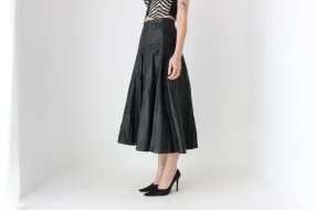80s Black LEATHER High Waist Full Midi Skirt