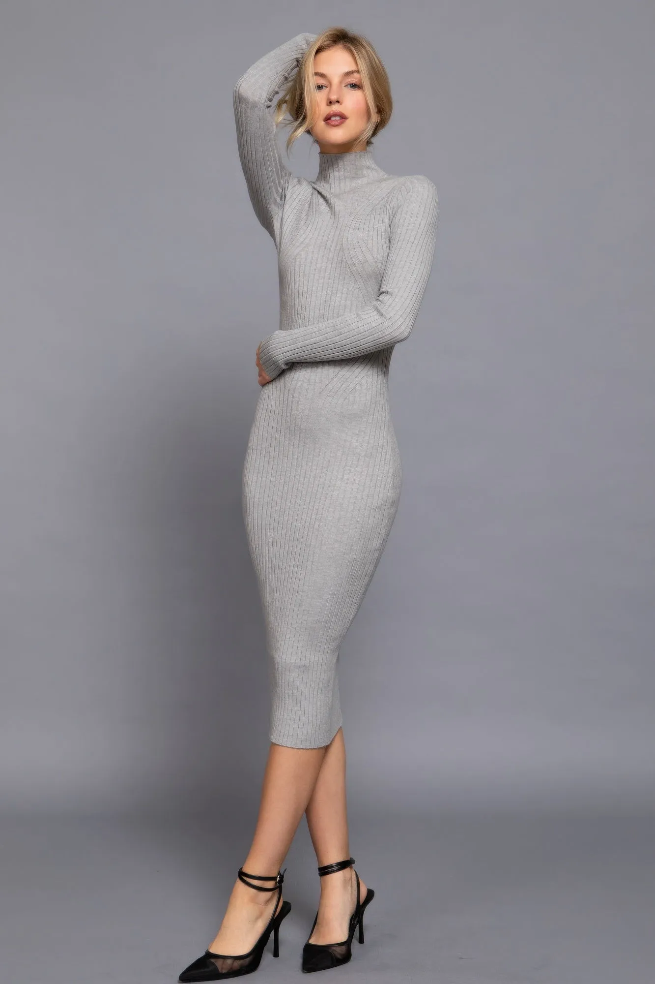 Active USA | Long Sleeve High Neck Sweater Long Dress