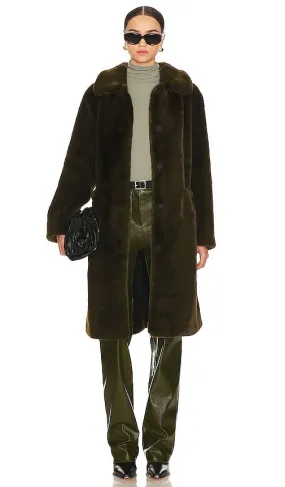 ALLSAINTS Sora Faux Fur Coat in Dark Green