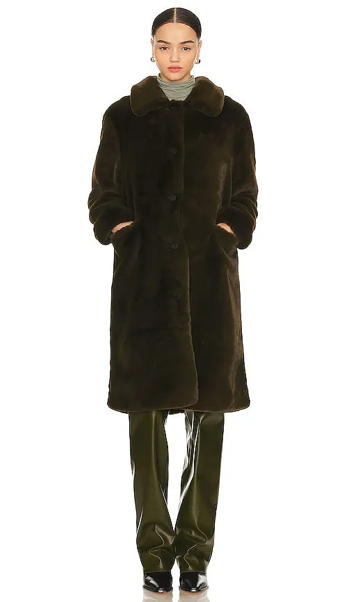 ALLSAINTS Sora Faux Fur Coat in Dark Green