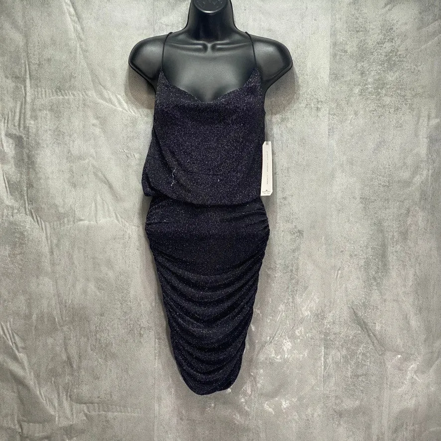 ALMOST FAMOUS Junior's Black Metallic Cowelneck Bodycon Pullover Mini Dress SZ XS (00-1/2)