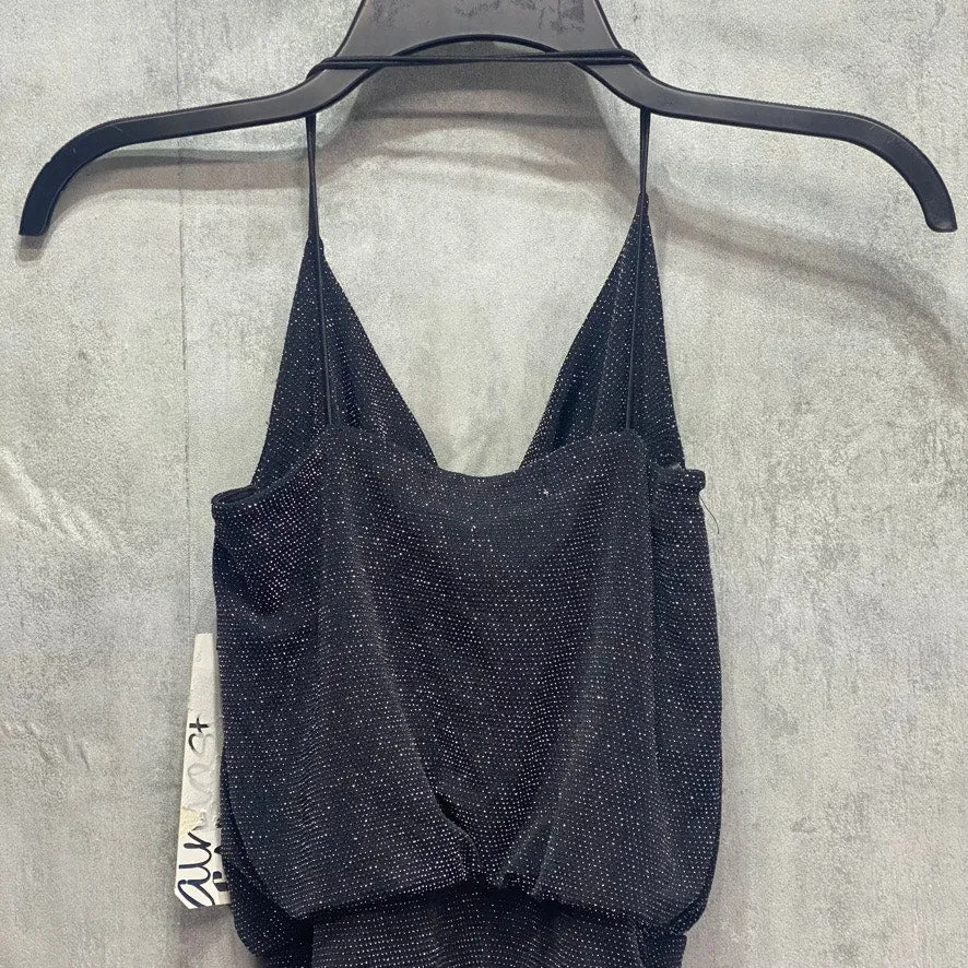 ALMOST FAMOUS Junior's Black Metallic Cowelneck Bodycon Pullover Mini Dress SZ XS (00-1/2)