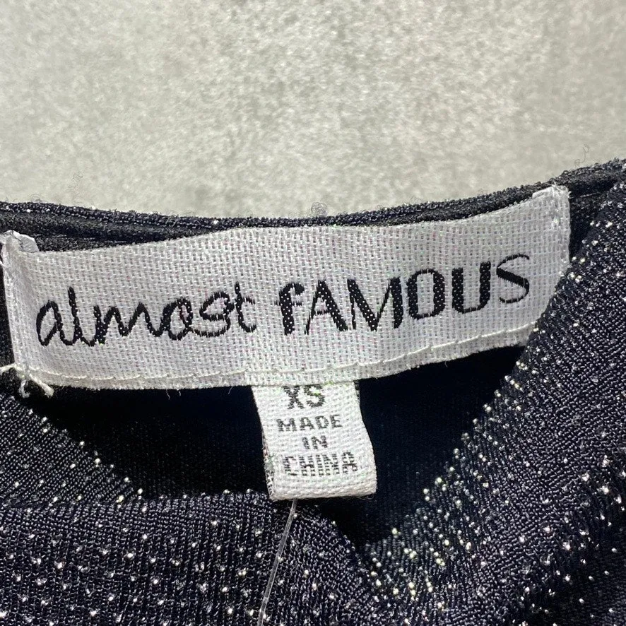 ALMOST FAMOUS Junior's Black Metallic Cowelneck Bodycon Pullover Mini Dress SZ XS (00-1/2)
