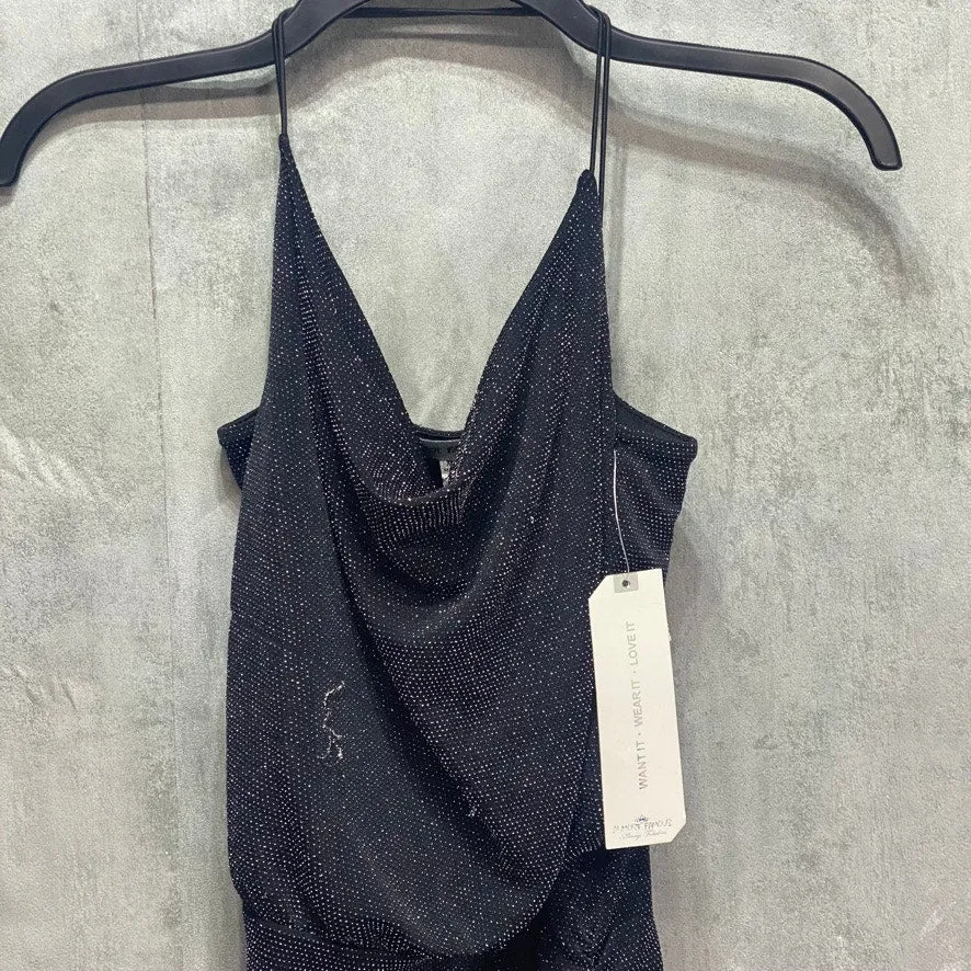 ALMOST FAMOUS Junior's Black Metallic Cowelneck Bodycon Pullover Mini Dress SZ XS (00-1/2)