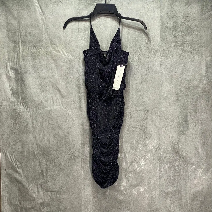 ALMOST FAMOUS Junior's Black Metallic Cowelneck Bodycon Pullover Mini Dress SZ XS (00-1/2)