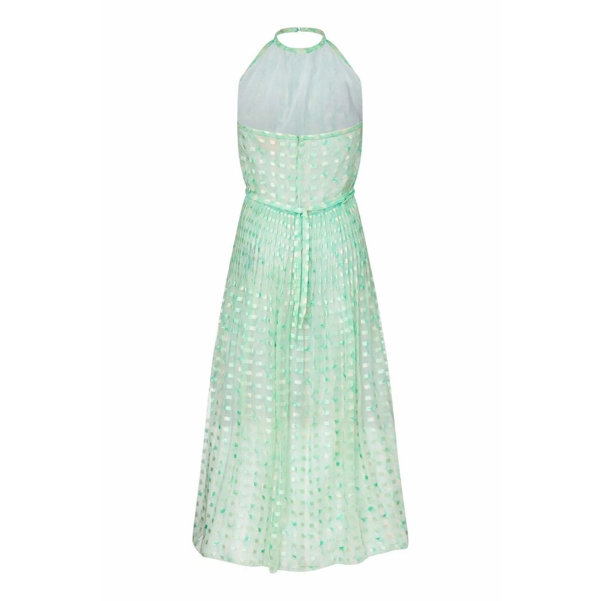ARCHIVE - Courrèges 1970s Silk Chiffon Aquamarine Halter Neck Pleated Maxi Dress