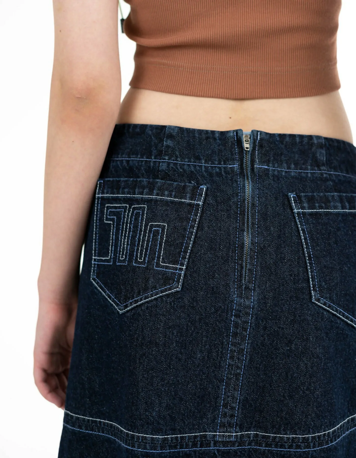 Asymmetric blue denim skirt