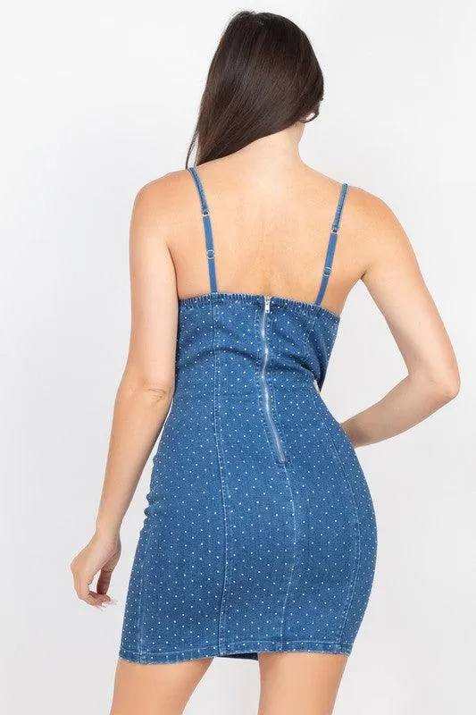 back zip polka dot denim dress
