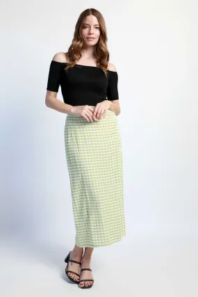 Bamboo slim midi skirt - green gingham