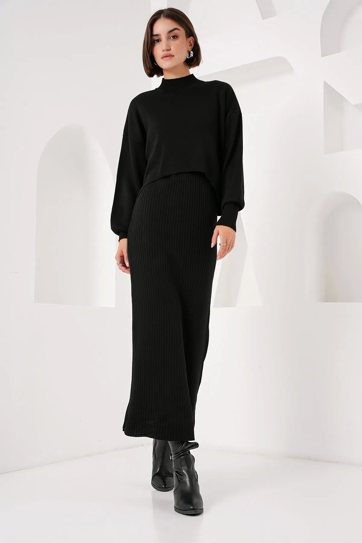 BGD Women Knit Dress Sweater Set - Black - Avondale