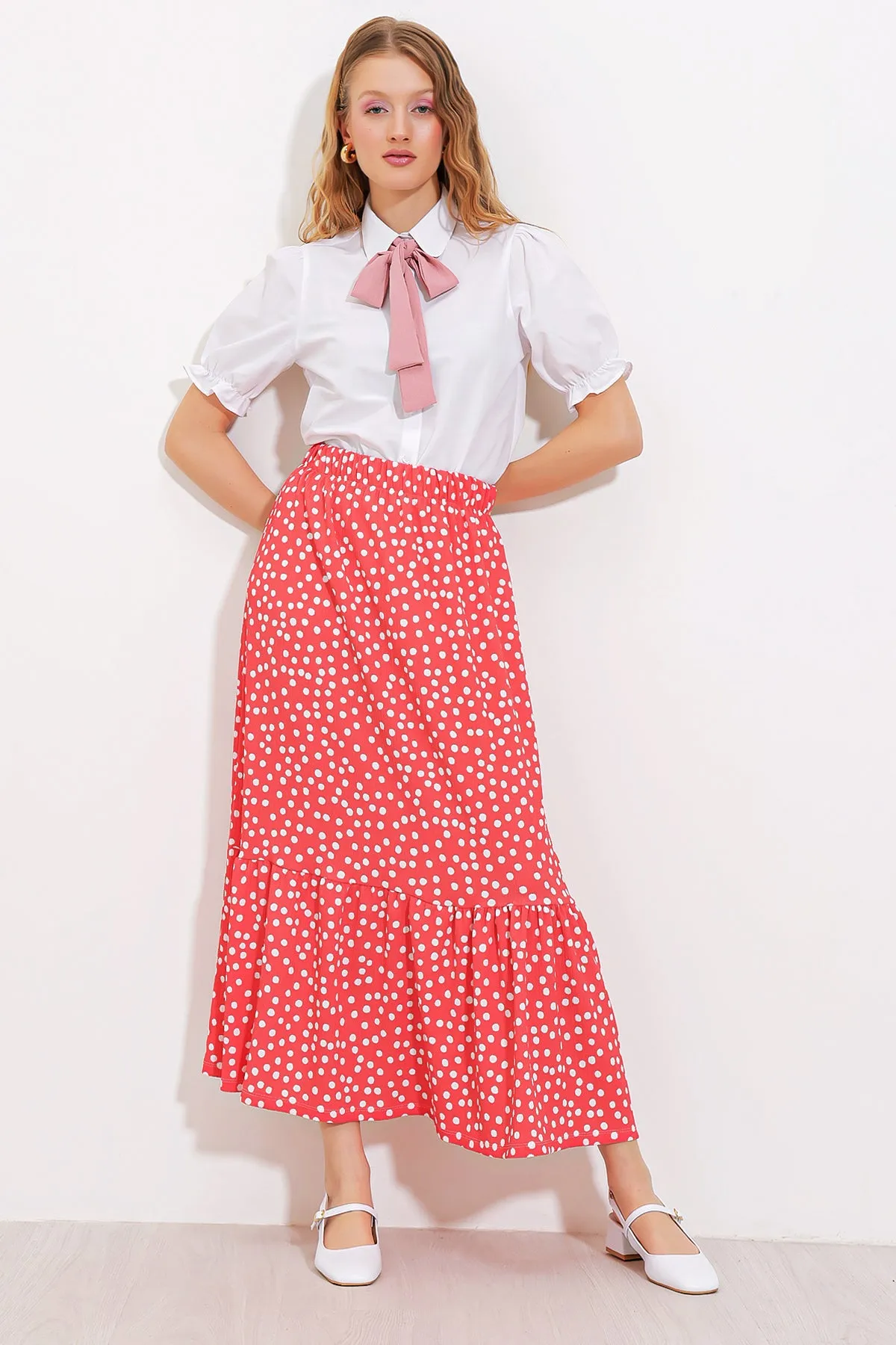 BGD Women Woman Pomegranate Polka Dot Long Knitted Skirt 1886 - Avondale