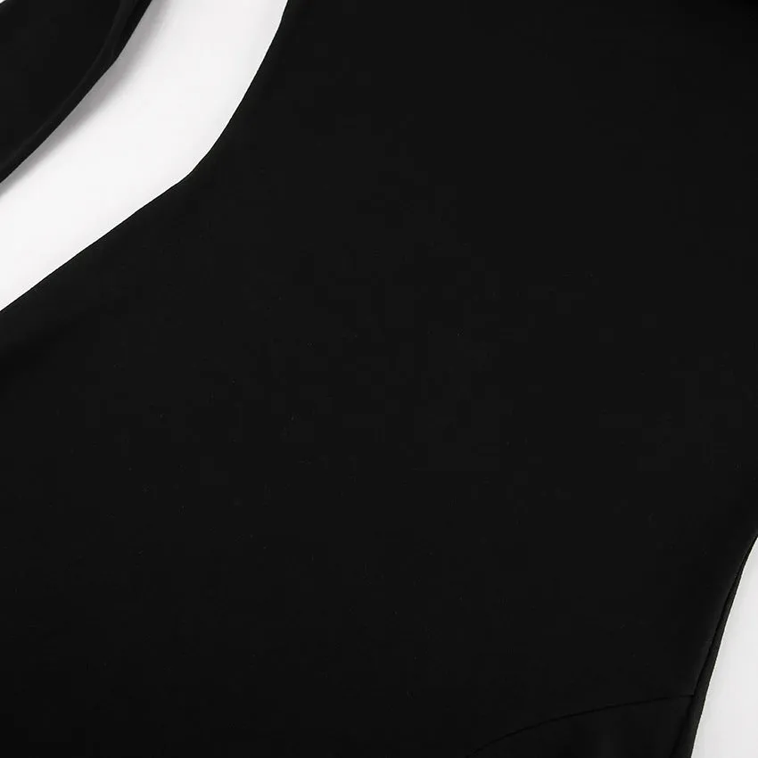 Black Sexy Slim Fit Knitted Square Collar Lace up Dress