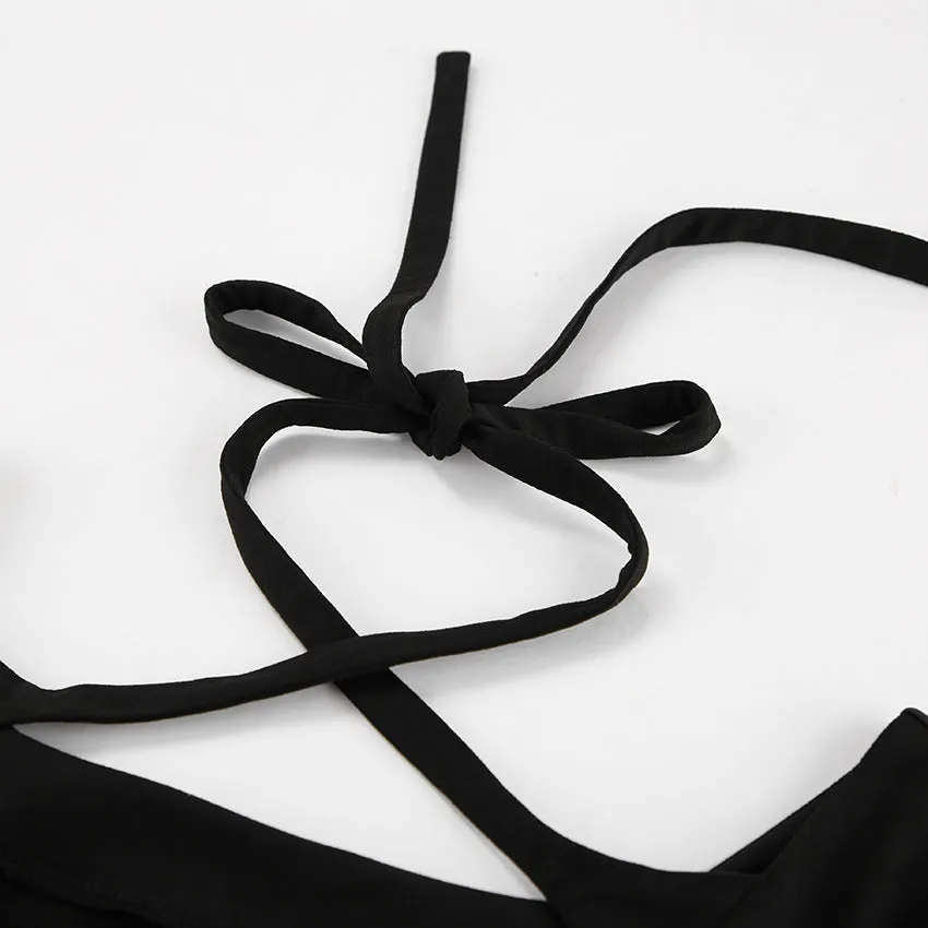 Black Sexy Slim Fit Knitted Square Collar Lace up Dress