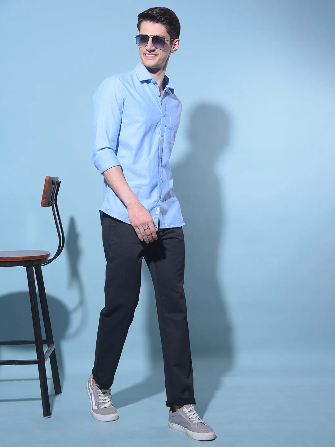 Black Straight Printed Chinos Trousers