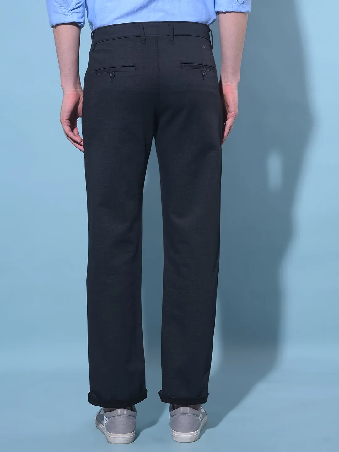 Black Straight Printed Chinos Trousers