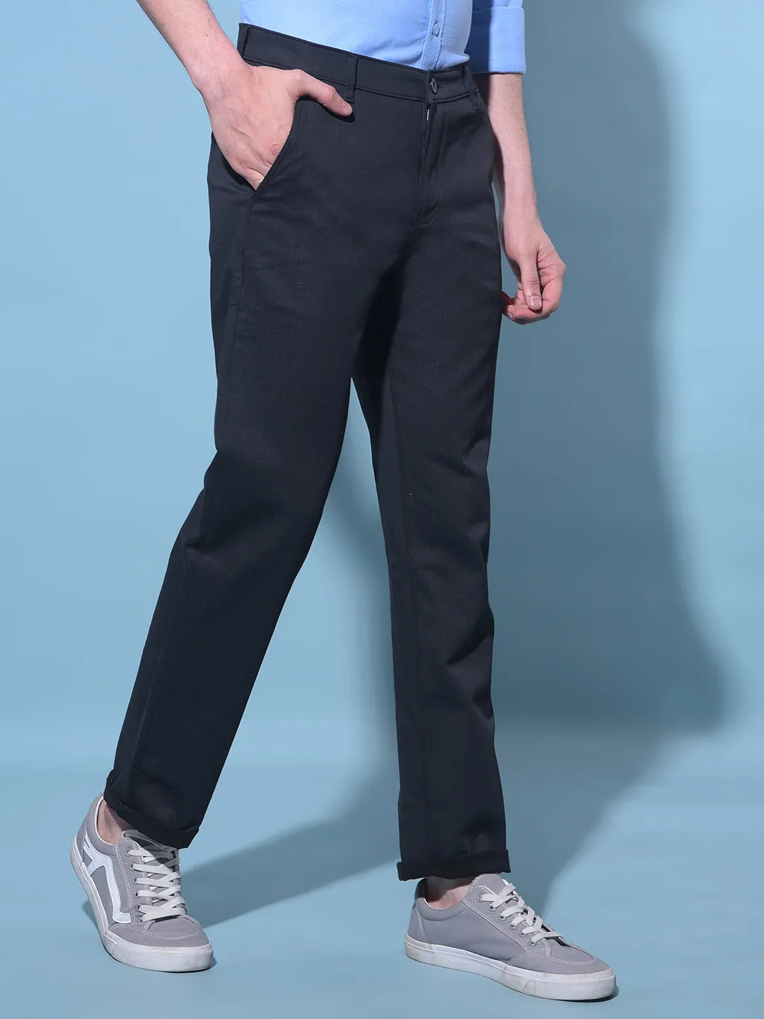 Black Straight Printed Chinos Trousers