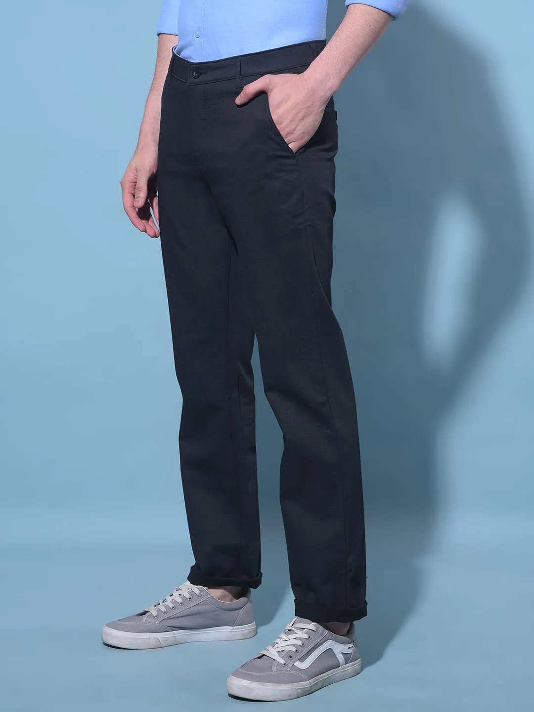 Black Straight Printed Chinos Trousers