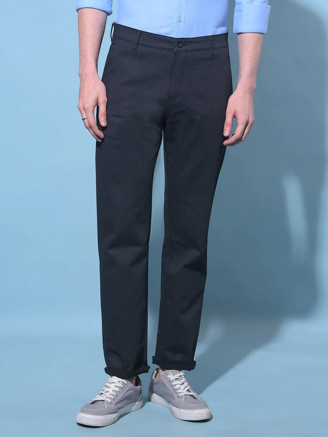 Black Straight Printed Chinos Trousers