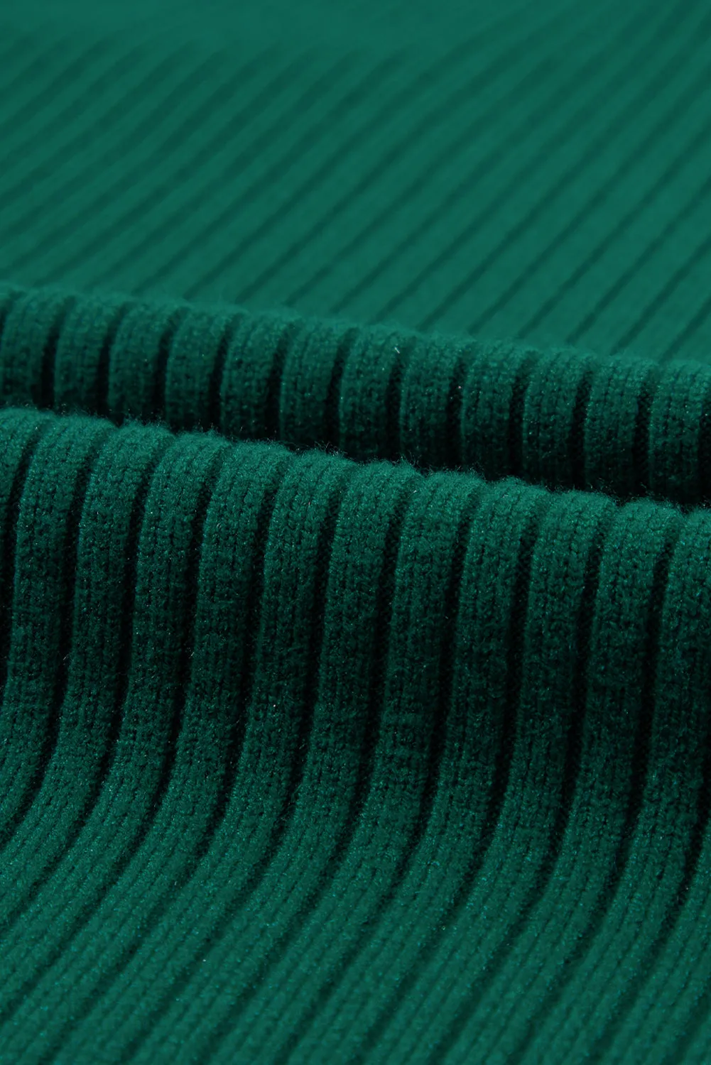 Blackish Green Ruby Patch Pocket Ribbed Knit Short Sleeve Sweater Dress
