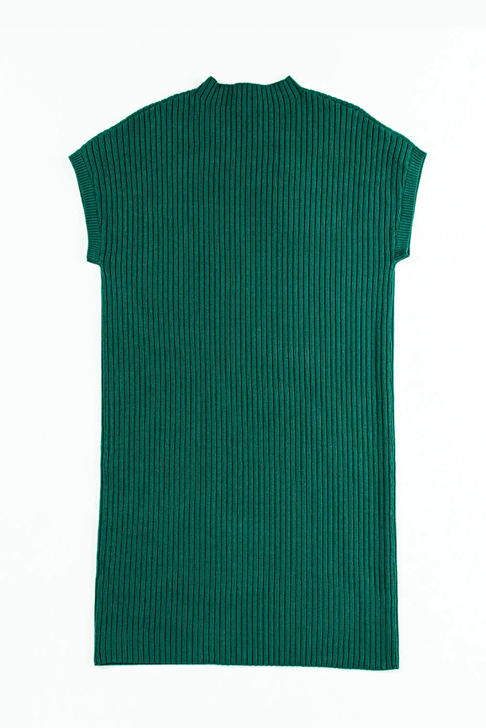 Blackish Green Ruby Patch Pocket Ribbed Knit Short Sleeve Sweater Dress