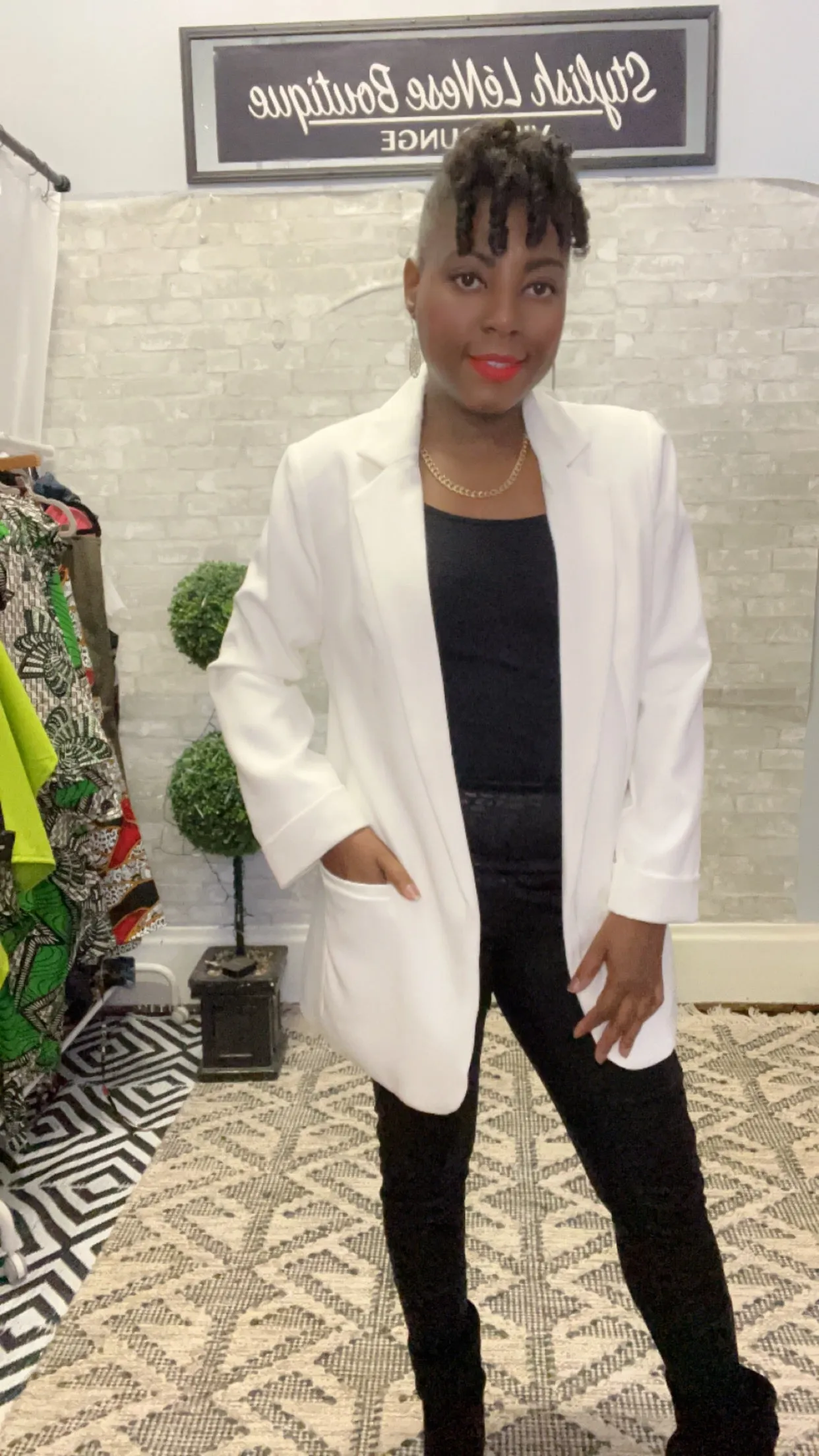 Blanco, Roll Cuff Sleeve Woven Long Blazer