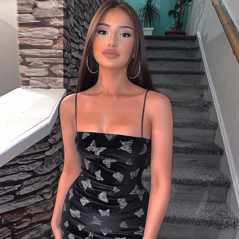 Butterfly Effect Side Split Velvet Bodycon Dress
