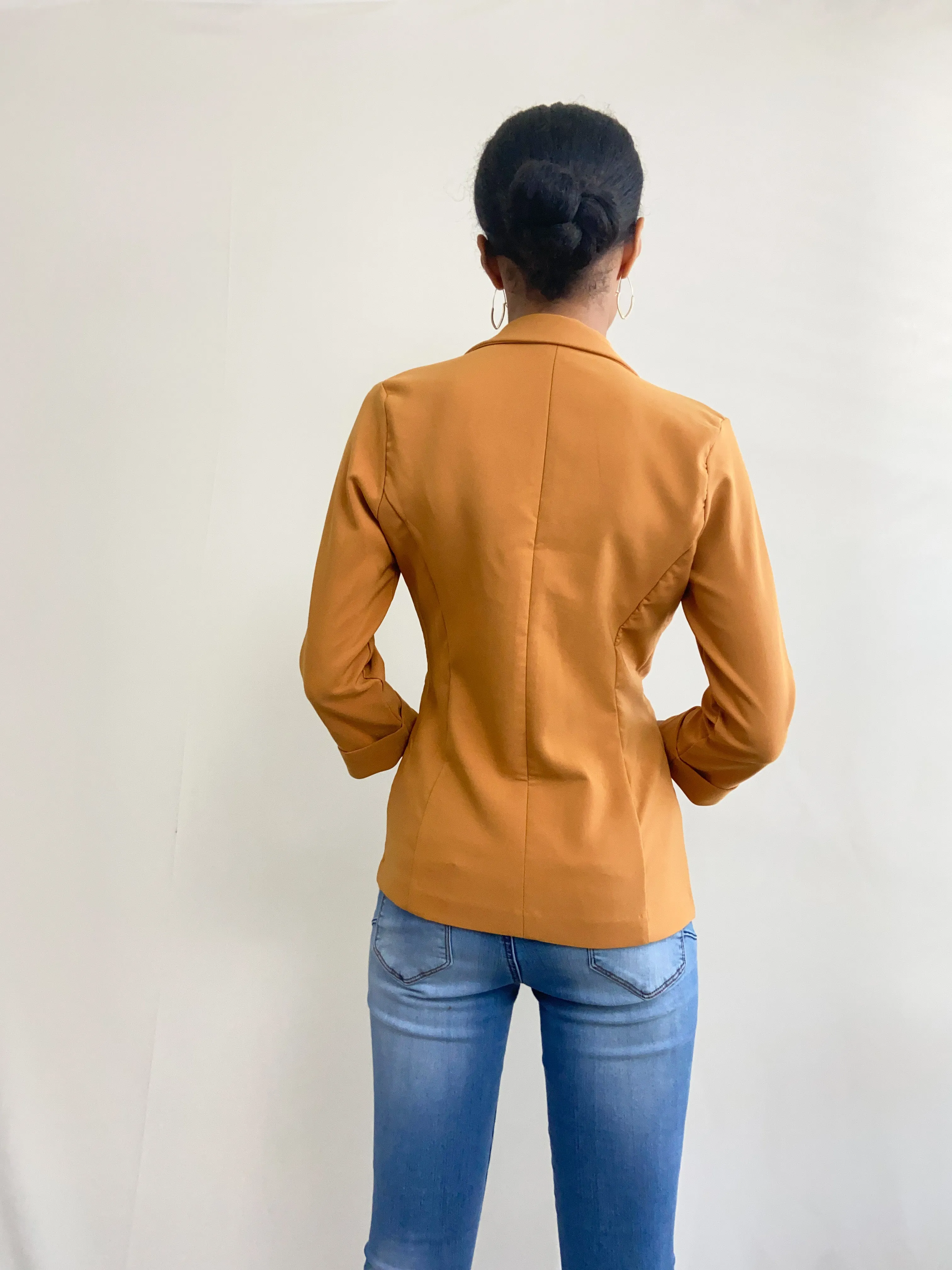 Buttoned Cuff, Mustard Casual Blazer Jacket