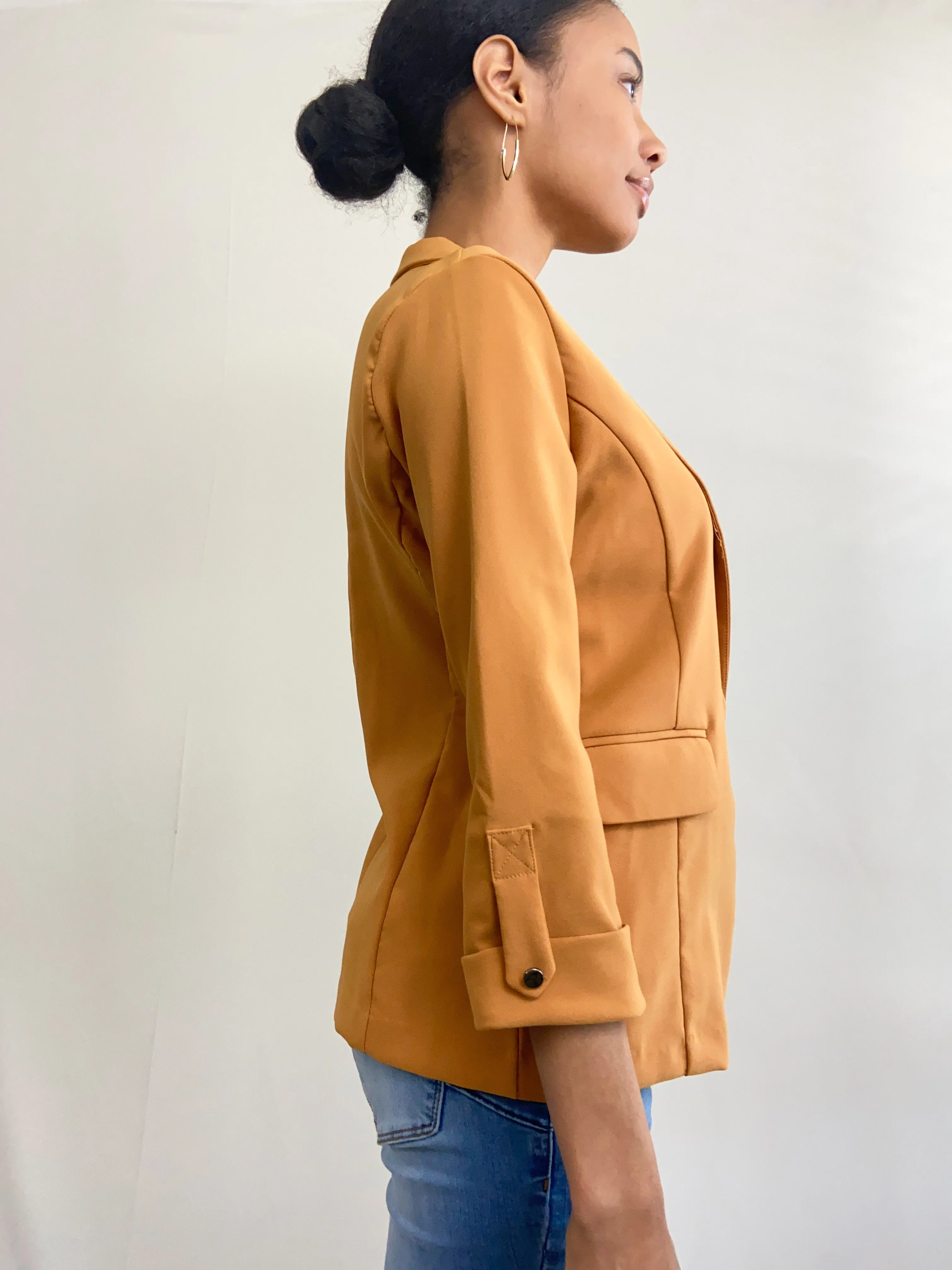 Buttoned Cuff, Mustard Casual Blazer Jacket