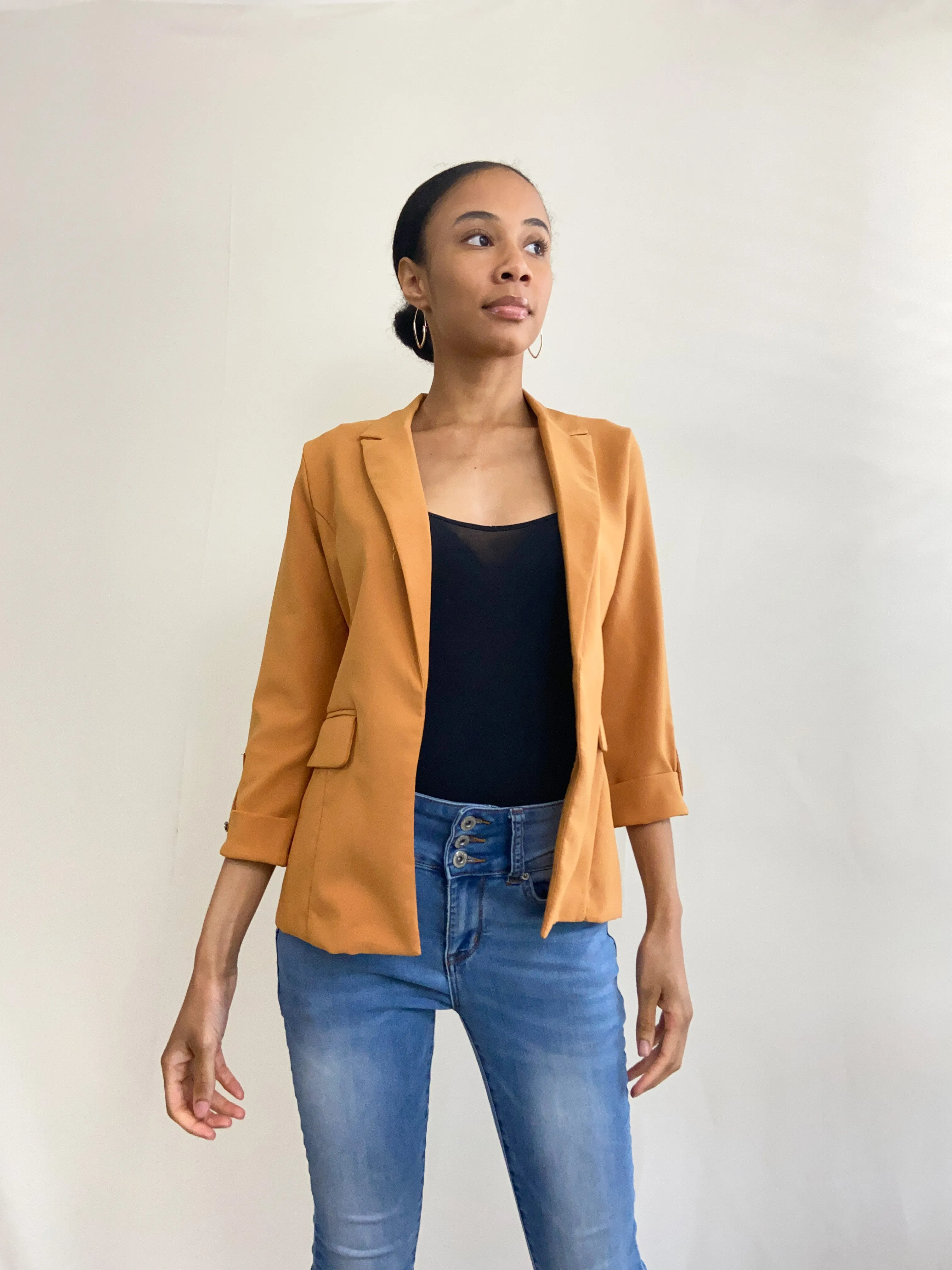 Buttoned Cuff, Mustard Casual Blazer Jacket