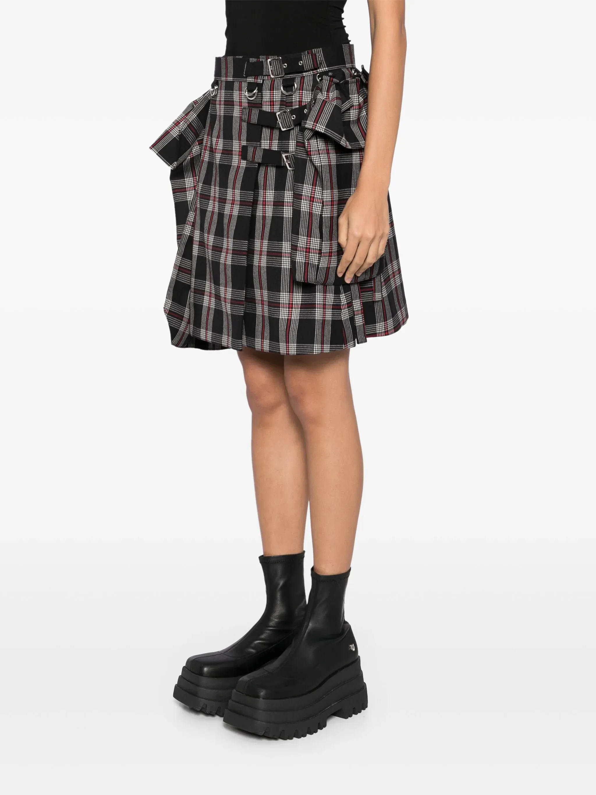 Check Pattern Wool Gabardine Skirt