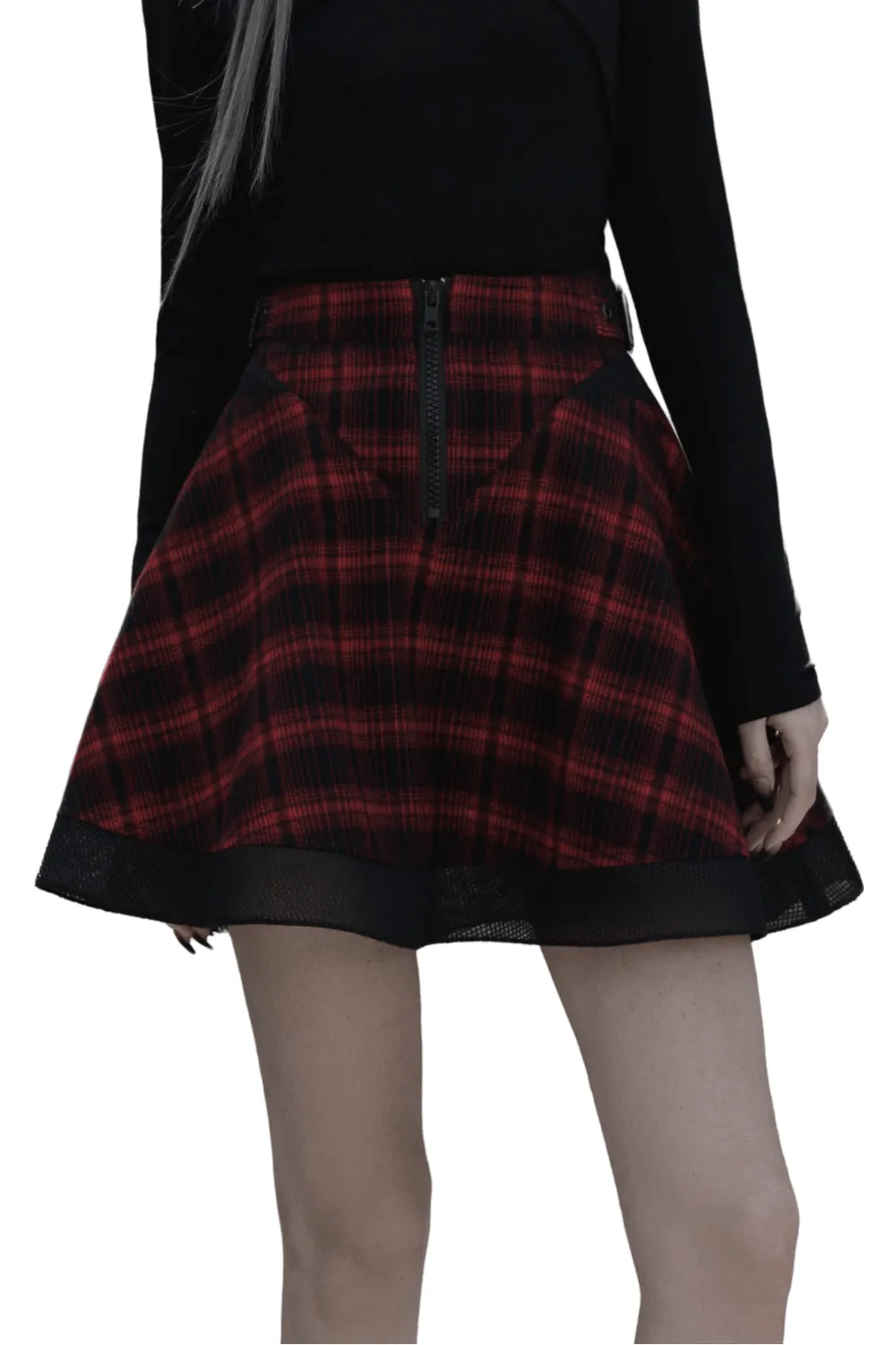 Chic Plaid Mesh Stitch Skirt with Sun-Hem Detail