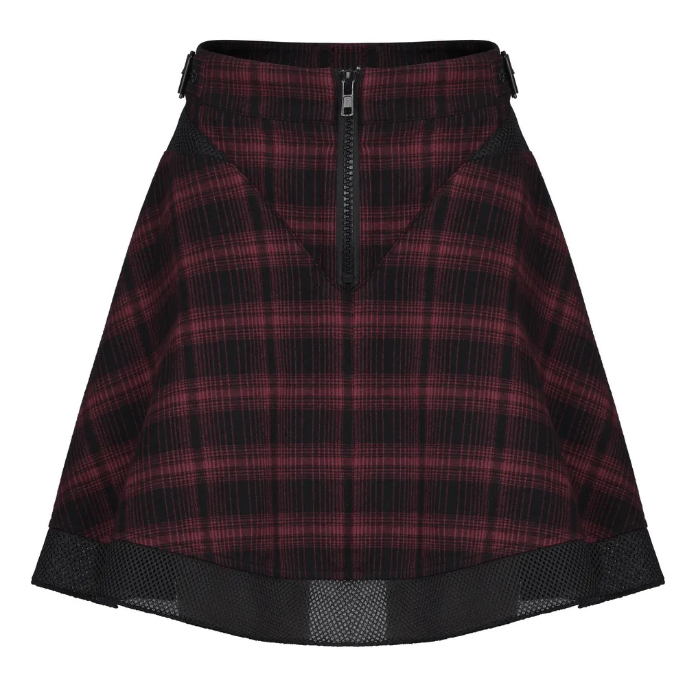 Chic Plaid Mesh Stitch Skirt with Sun-Hem Detail