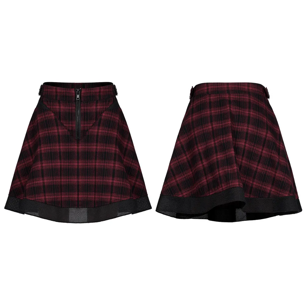 Chic Plaid Mesh Stitch Skirt with Sun-Hem Detail