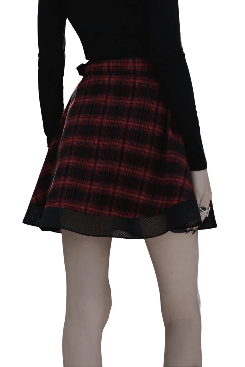 Chic Plaid Mesh Stitch Skirt with Sun-Hem Detail