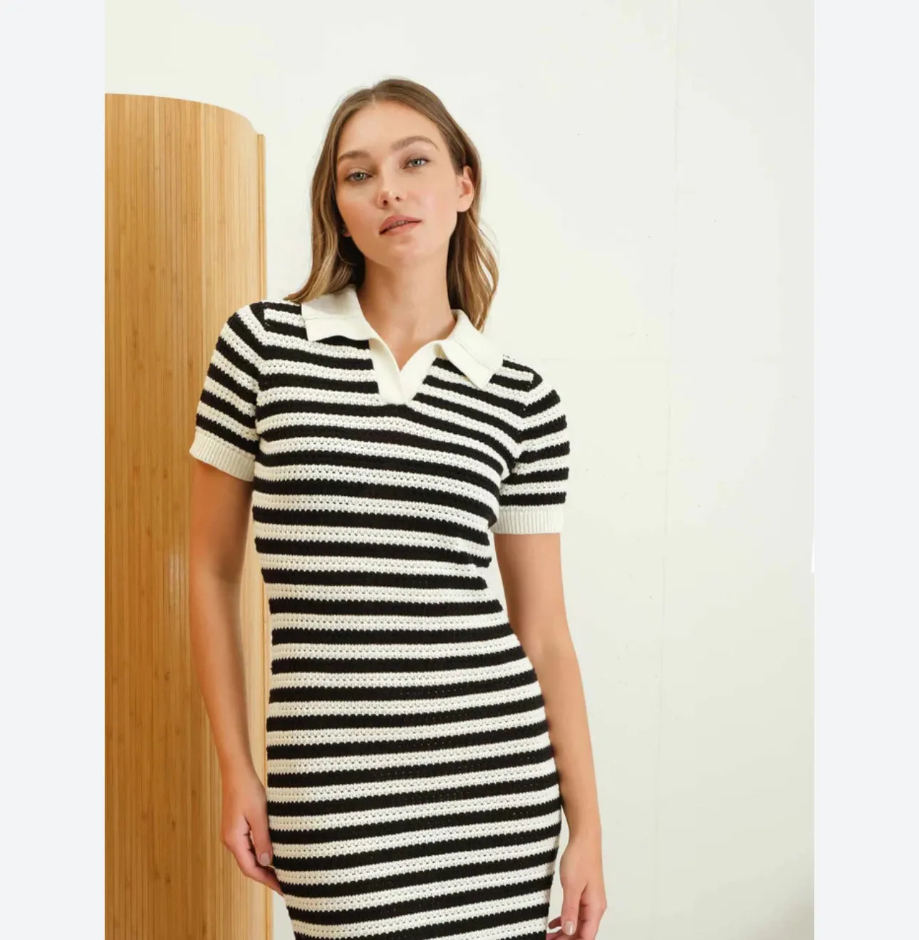 Collared Crochet Knit Dress by Blu Pepper