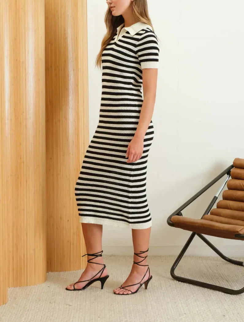 Collared Crochet Knit Dress by Blu Pepper