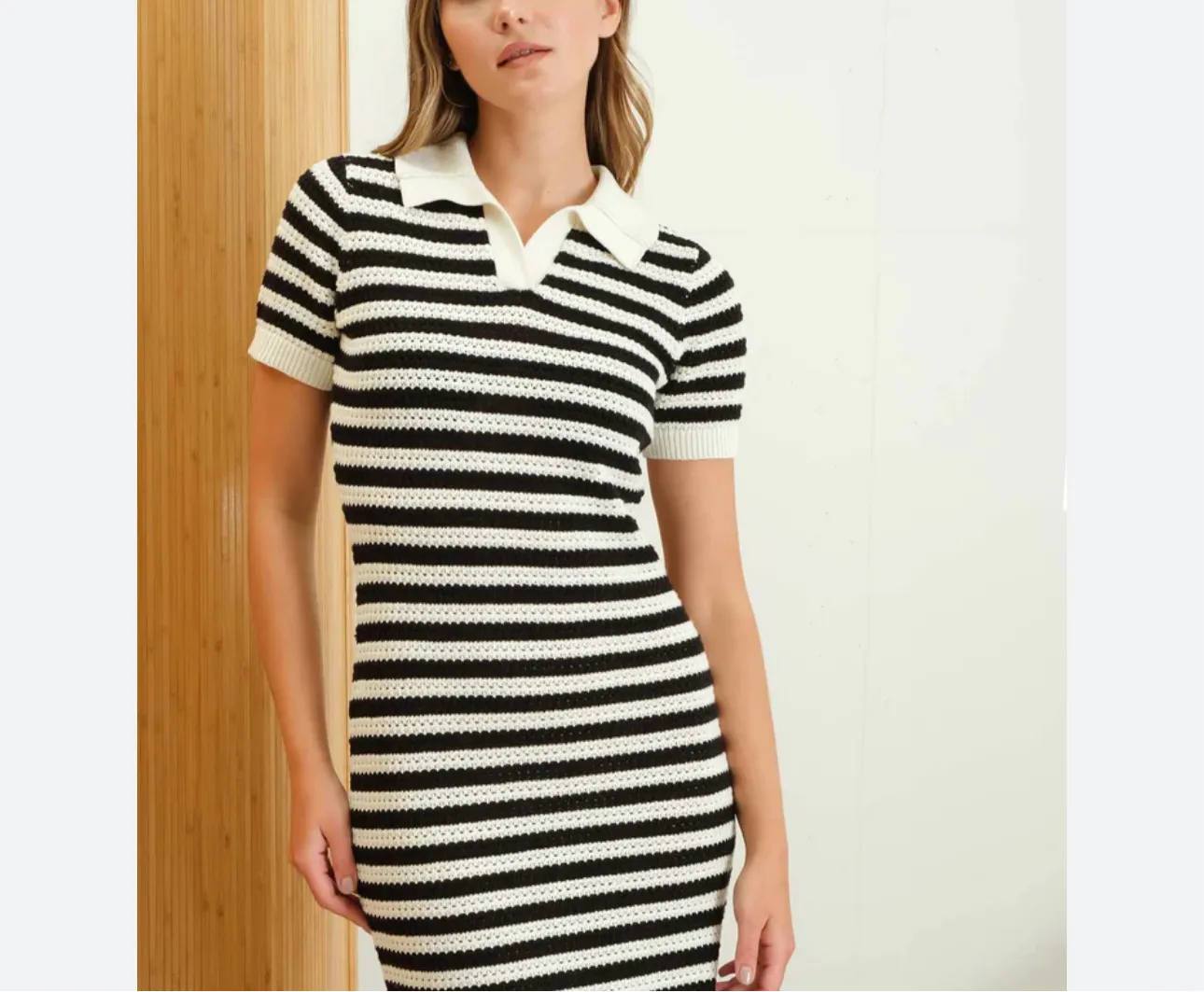 Collared Crochet Knit Dress by Blu Pepper