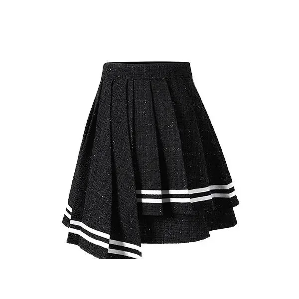 College Style Sailor Collar Two-Piece Suit for Women - Plush Patchwork Coat & Pleated Skirt