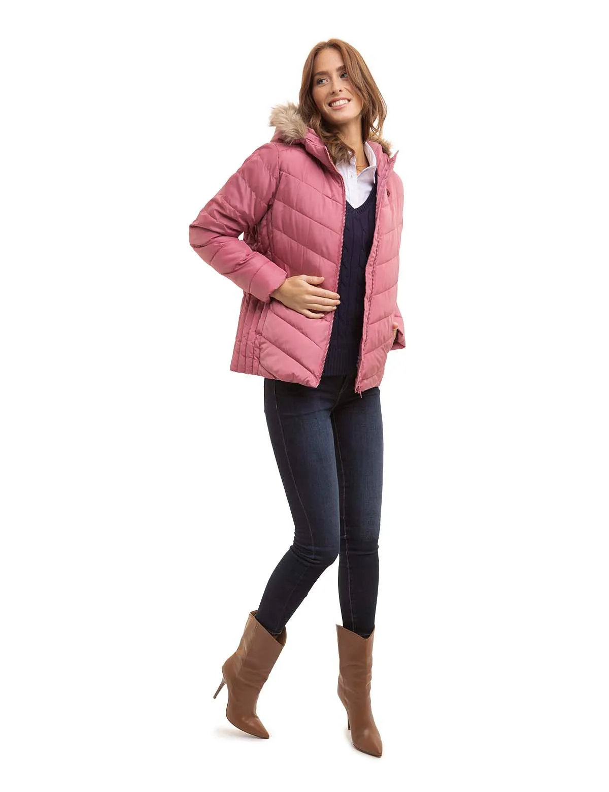 COZY FAUX FUR HOOEDED PUFFER JACKET