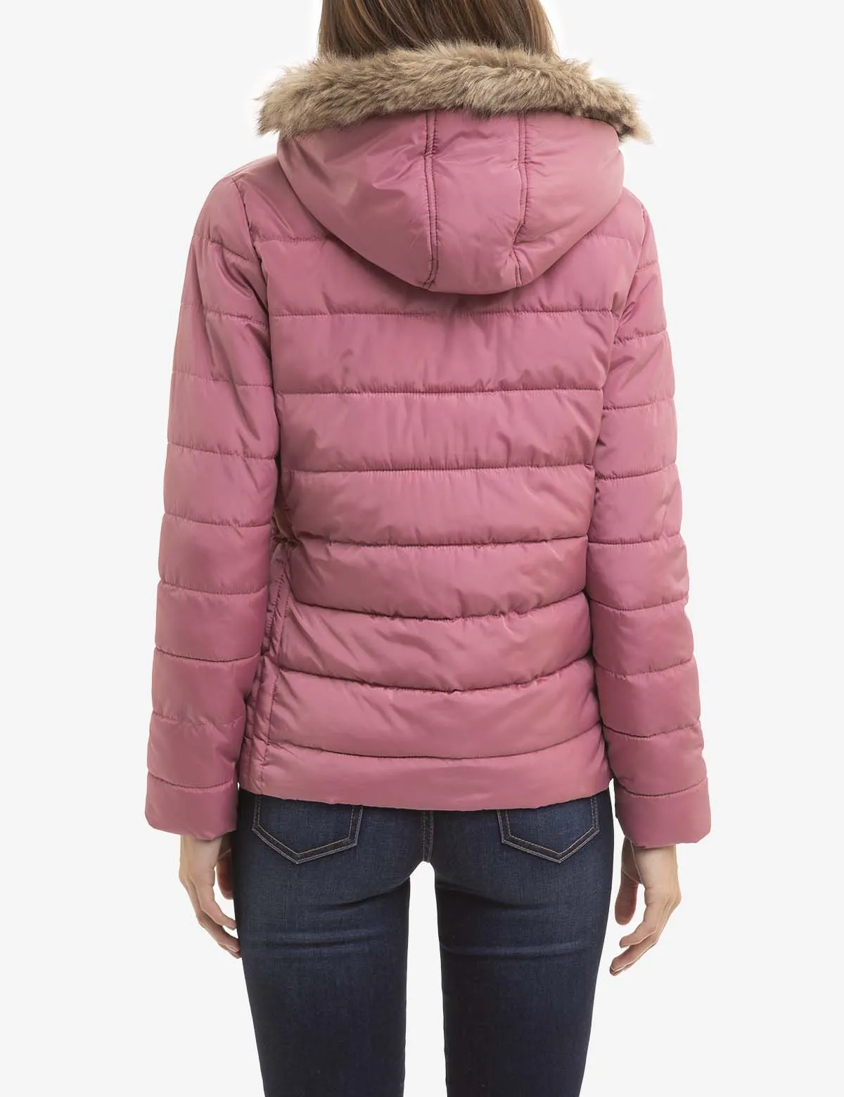COZY FAUX FUR HOOEDED PUFFER JACKET