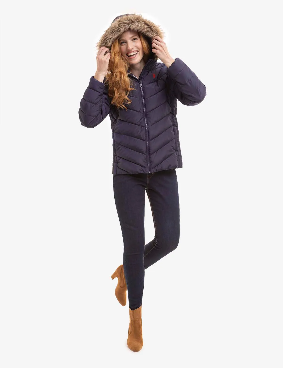COZY FAUX FUR HOOEDED PUFFER JACKET